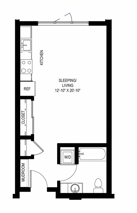 Floor plan for studio, 1 bath, 484 sqft